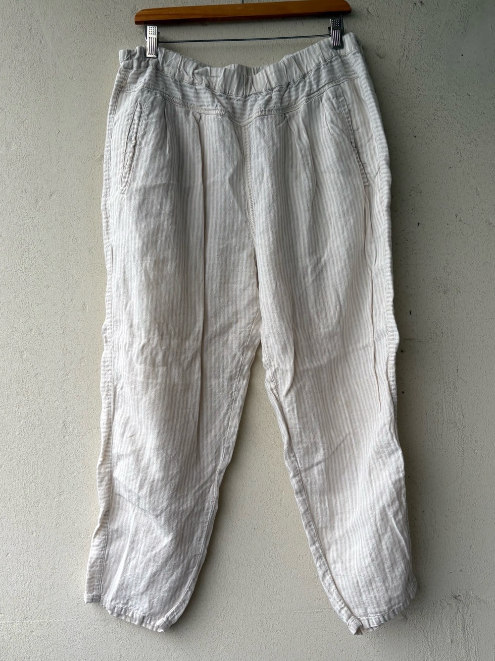 Anthropologie Cream-Striped Relaxed Linen-Blend Chinos
